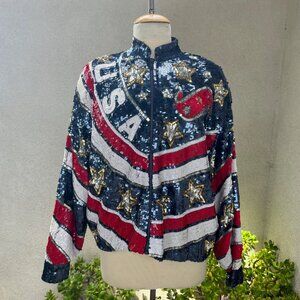 Vintage MODI Sequin American Flag Jacket – Hand Beaded Silk – New With Tags